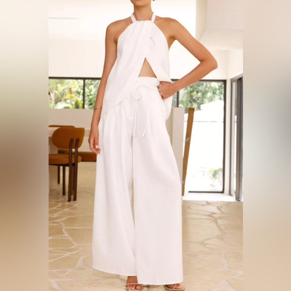 Halter Neck Top and Wide Leg Pants set